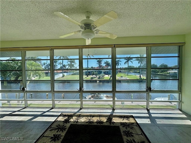 interior space featuring a water view