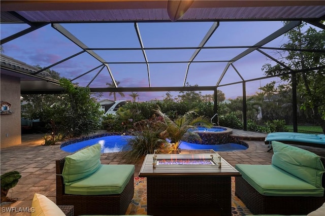 211 Lido Dr, Punta Gorda, FL 33950 - view of patio / terrace featuring a pool with connected hot tub, a fire pit, and glass enclosure