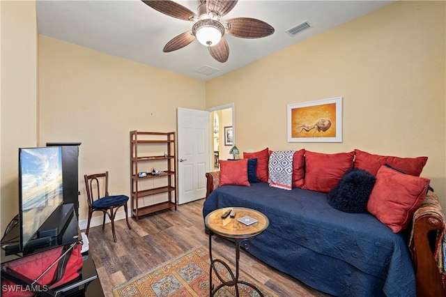 211 Lido Dr, Punta Gorda, FL 33950 - bedroom with visible vents, ceiling fan, and wood finished floors