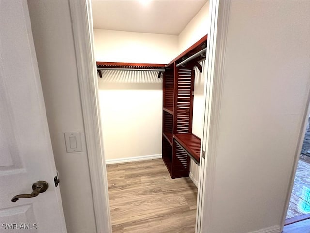 walk in closet with light wood-style flooring
