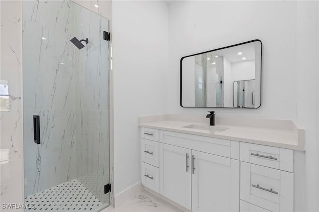 2705 68th St W, Lehigh Acres, FL 33971 - full bathroom with baseboards, marble finish floor, vanity, and a marble finish shower