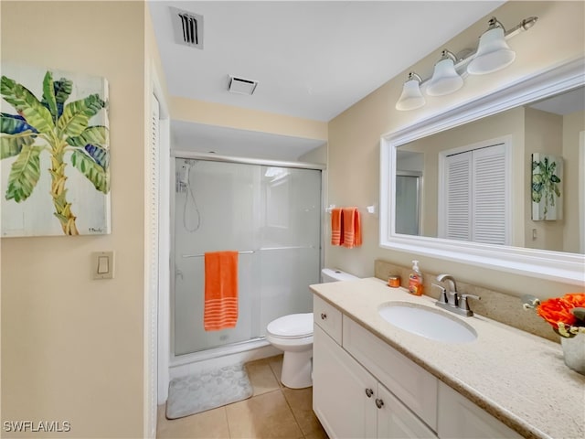 full bathroom with tile patterned flooring, visible vents, and a stall shower