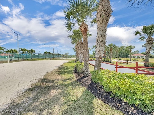 view of property's community featuring fence