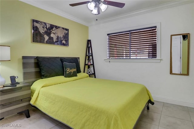 2420 6th Ave SE, Naples, FL 34117 - bedroom with crown molding, baseboards, a ceiling fan, and tile patterned flooring