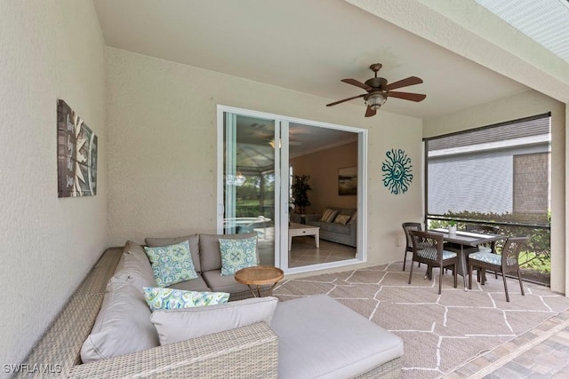 16148 Bonita Landing Cir, Bonita Springs, FL 34135 - sunroom / solarium with outdoor lounge area, a ceiling fan, and a healthy amount of sunlight