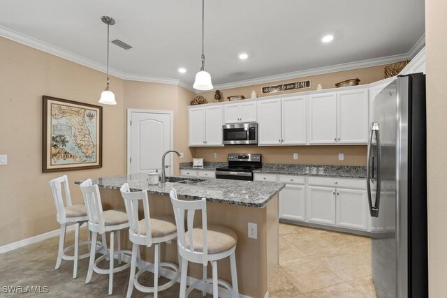 16148 Bonita Landing Cir, Bonita Springs, FL 34135 - kitchen featuring a sink, visible vents, appliances with stainless steel finishes, and white cabinetry