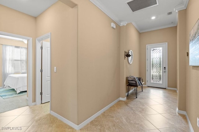 16148 Bonita Landing Cir, Bonita Springs, FL 34135 - interior space featuring light tile patterned floors, visible vents, and crown molding