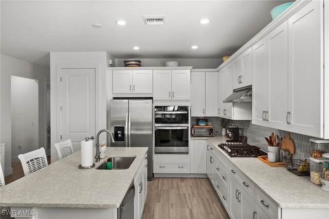 44372 Panther Dr, Punta Gorda, FL 33982 - kitchen with visible vents, a sink, light countertops, under cabinet range hood, and stainless steel appliances