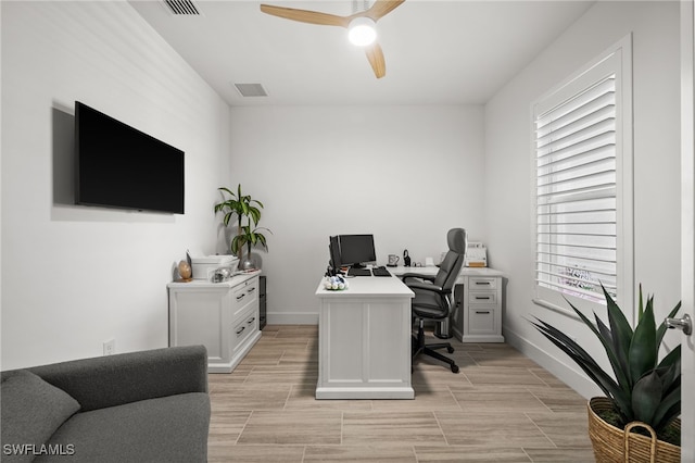 44372 Panther Dr, Punta Gorda, FL 33982 - office space featuring visible vents, ceiling fan, a wealth of natural light, and baseboards