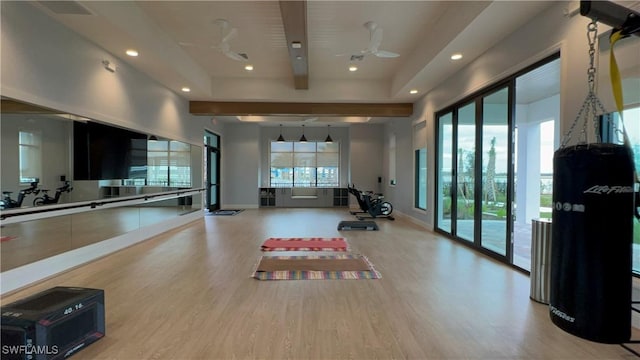44372 Panther Dr, Punta Gorda, FL 33982 - gym featuring light wood finished floors, a ceiling fan, and recessed lighting