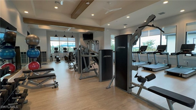 44372 Panther Dr, Punta Gorda, FL 33982 - gym with recessed lighting, visible vents, and light wood-type flooring