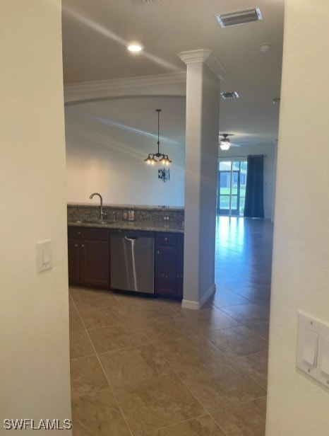 2035 Wellington St, Naples, FL 34120 - kitchen featuring ornamental molding, tile patterned floors, visible vents, stainless steel dishwasher, and a sink
