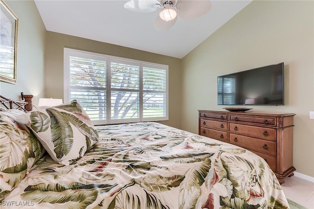 9241 Spring Run Blvd Unit 2202, Estero, FL 34135 - bedroom featuring vaulted ceiling and ceiling fan