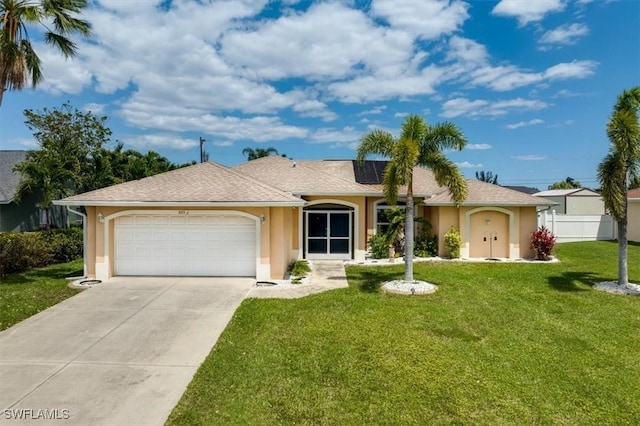 605 SE 22nd St, Cape Coral, FL 33990 - ranch-style home with concrete driveway, a front lawn, stucco siding, and an attached garage