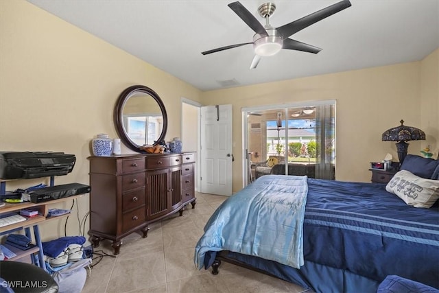 605 SE 22nd St, Cape Coral, FL 33990 - bedroom featuring light tile patterned floors, ceiling fan, access to outside, and visible vents