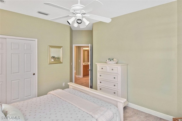5600 Chelsey Ln Unit 201, Fort Myers, FL 33912 - bedroom with light tile patterned floors, visible vents, baseboards, and ceiling fan