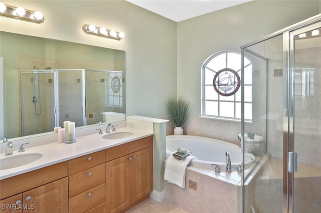 5600 Chelsey Ln Unit 201, Fort Myers, FL 33912 - full bathroom featuring a sink, a bath, double vanity, and a stall shower