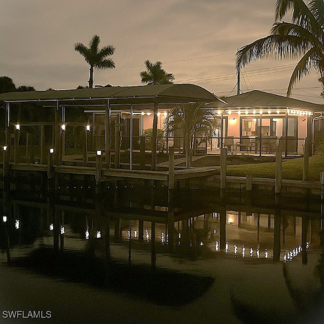 exterior space with a water view