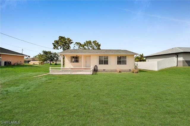 rear view of house with crawl space and covered porch