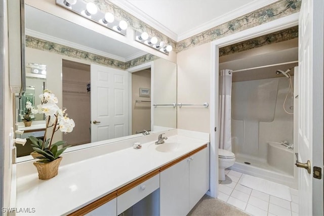 721 Mardel Dr Unit 602, Naples, FL 34104 - full bath with crown molding, a shower stall, vanity, tile patterned flooring, and toilet