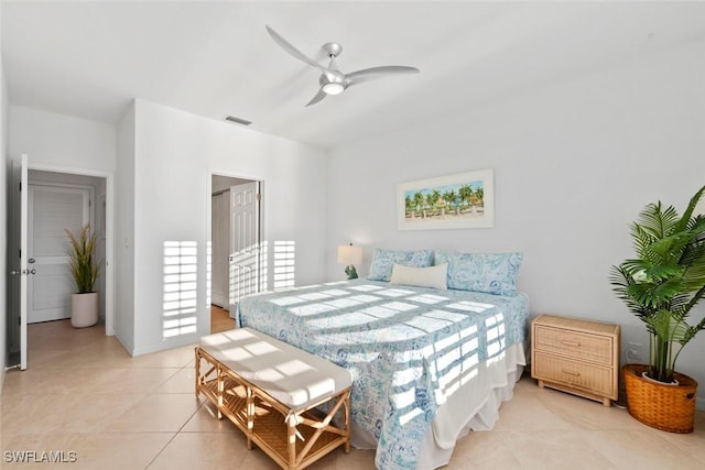 3570 Haldeman Creek Dr Unit 134, Naples, FL 34112 - bedroom featuring light tile patterned floors, ceiling fan, and visible vents
