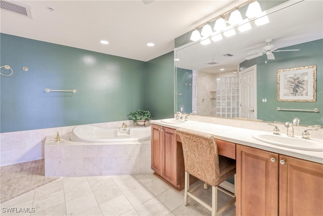 15220 Portside Dr Unit 301, Fort Myers, FL 33908 - full bathroom with a bath, tile patterned flooring, ceiling fan, and a sink