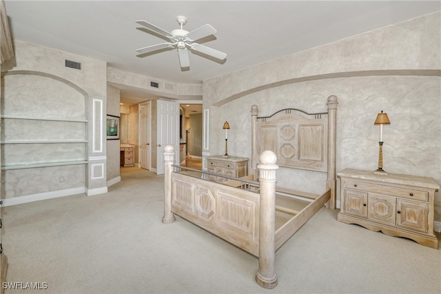 15220 Portside Dr Unit 301, Fort Myers, FL 33908 - bedroom featuring visible vents, a ceiling fan, baseboards, and light carpet