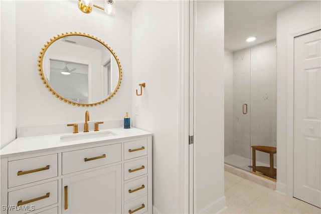 8451 Casa Del Rio Ln, Fort Myers, FL 33919 - full bathroom featuring tile patterned floors, recessed lighting, a stall shower, and vanity