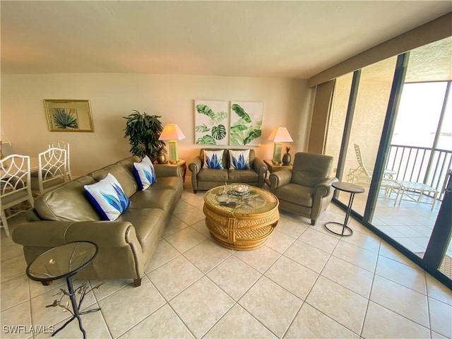 living room featuring light tile patterned floors