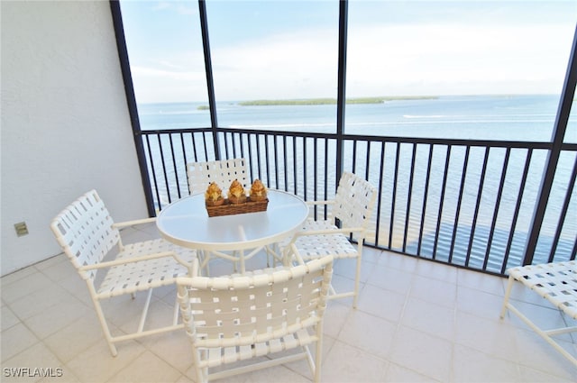 exterior space with a water view