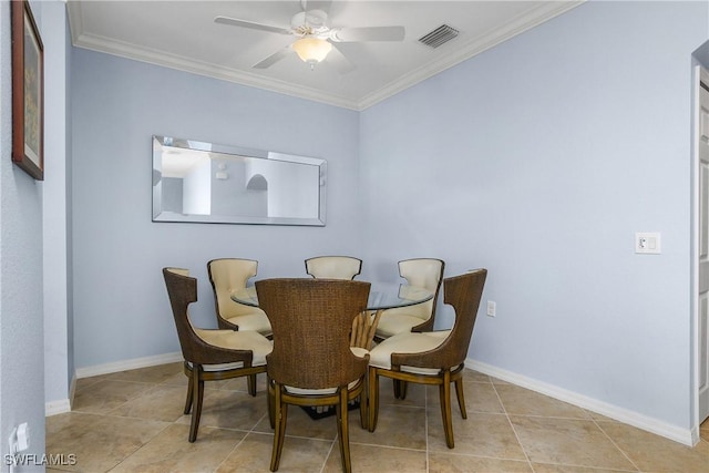 9719 Acqua Ct Unit 241, Naples, FL 34113 - dining space featuring ornamental molding, ceiling fan, light tile patterned floors, and baseboards