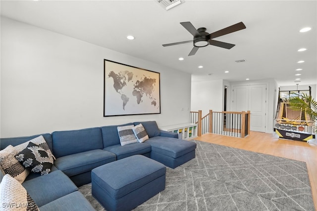 4045 Nova Ln, Naples, FL 34119 - living room with visible vents, recessed lighting, wood finished floors, and a ceiling fan
