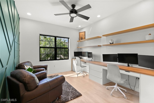 4045 Nova Ln, Naples, FL 34119 - office space featuring light wood-type flooring, built in study area, a ceiling fan, and recessed lighting