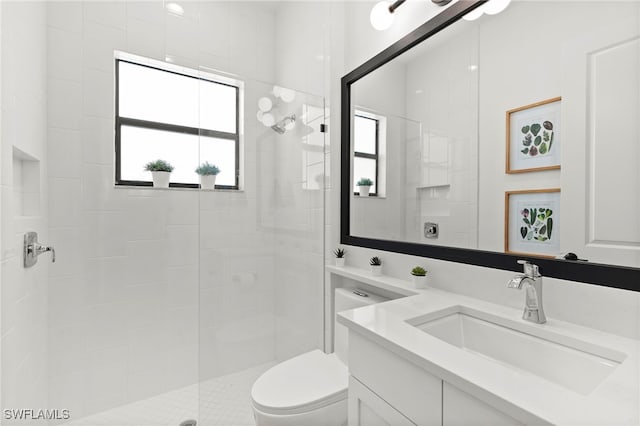 4045 Nova Ln, Naples, FL 34119 - full bathroom with toilet, tiled shower, vanity, and a wealth of natural light