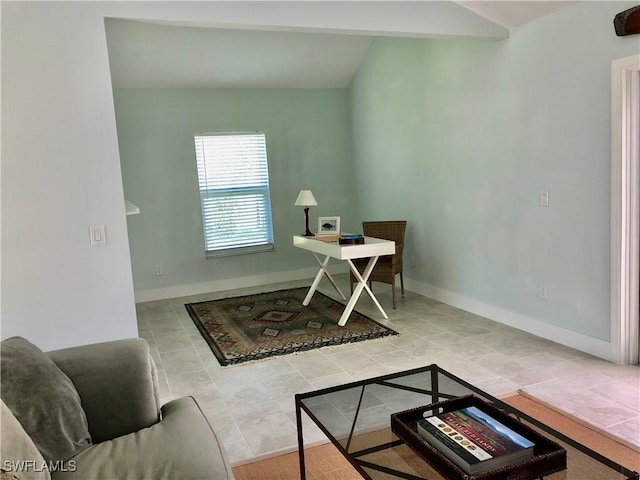 411 SW 34th Ter, Cape Coral, FL 33914 - office area with baseboards, tile patterned floors, and vaulted ceiling