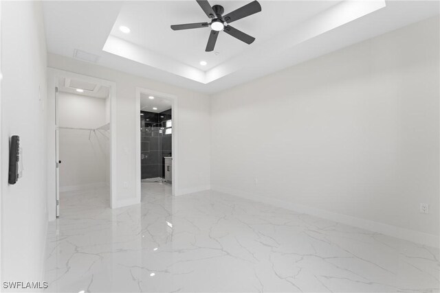 5327 Beauty St, Lehigh Acres, FL 33971 - unfurnished room featuring a ceiling fan, attic access, marble finish floor, baseboards, and recessed lighting