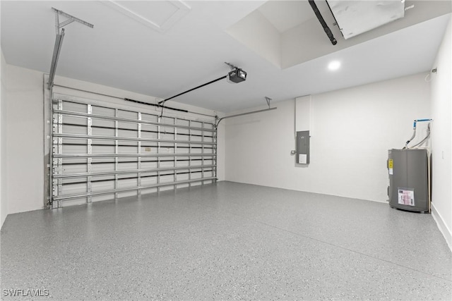 5327 Beauty St, Lehigh Acres, FL 33971 - garage featuring electric panel, a garage door opener, and electric water heater