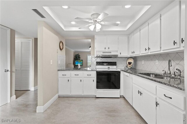 2244 Winkler Ave Unit 110, Fort Myers, FL 33901 - kitchen featuring a sink, a raised ceiling, under cabinet range hood, and range with electric stovetop