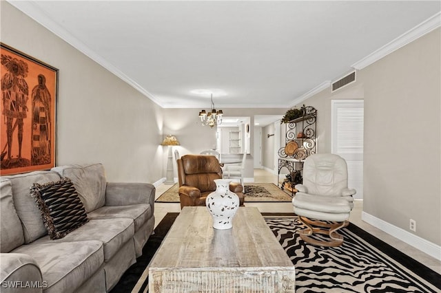 2244 Winkler Ave Unit 110, Fort Myers, FL 33901 - living area featuring an inviting chandelier, baseboards, ornamental molding, and visible vents