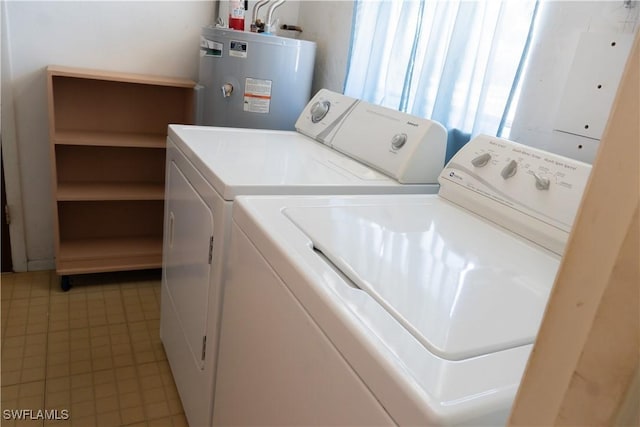 laundry area featuring laundry area, water heater, and washing machine and dryer