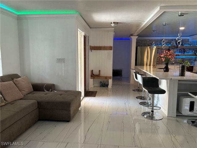 interior space featuring marble finish floor