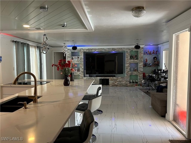 interior space featuring marble finish floor