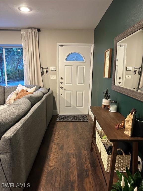 entrance foyer with baseboards and dark wood-style floors