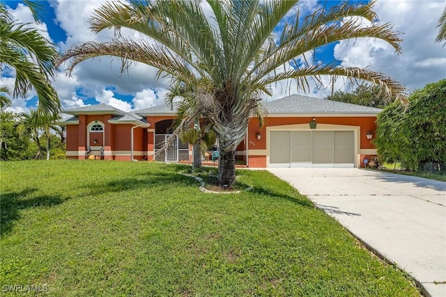 18510 Ellen Ave, Port Charlotte, FL 33948 - view of front of property featuring concrete driveway, a front lawn, stucco siding, and an attached garage