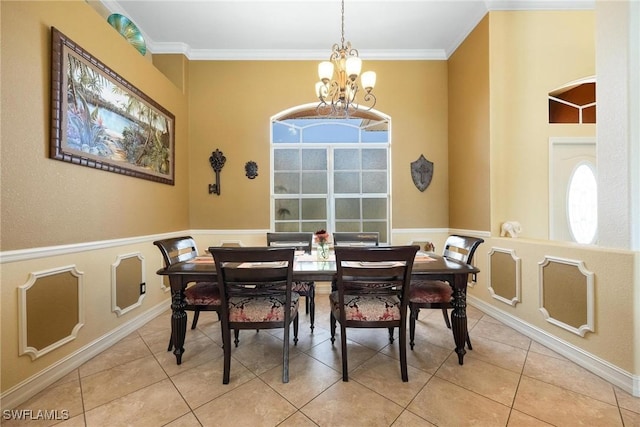 18510 Ellen Ave, Port Charlotte, FL 33948 - dining area featuring crown molding, a notable chandelier, and light tile patterned flooring