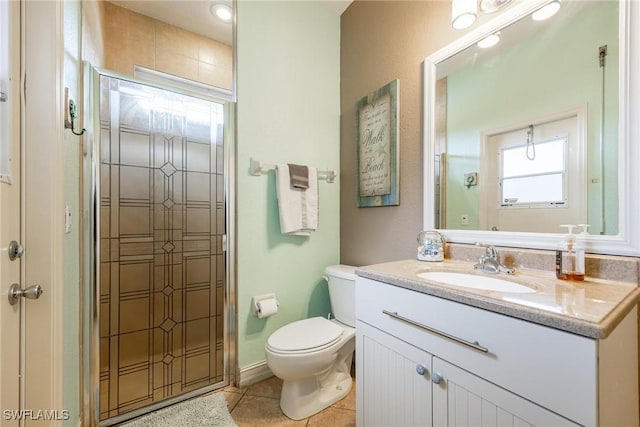 18510 Ellen Ave, Port Charlotte, FL 33948 - full bathroom featuring a shower stall, vanity, tile patterned flooring, and toilet
