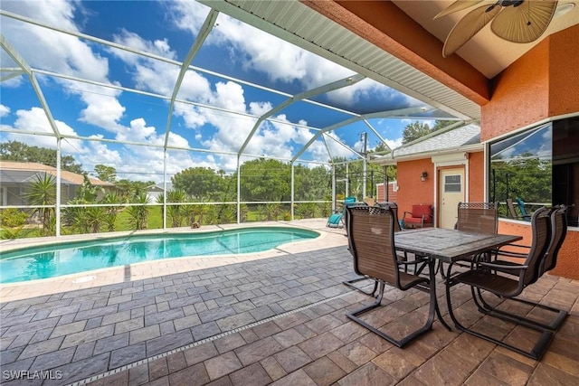 18510 Ellen Ave, Port Charlotte, FL 33948 - pool with a patio, ceiling fan, and glass enclosure