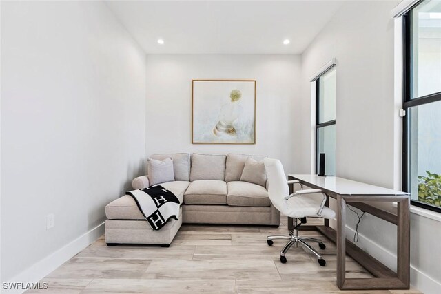 9974 Winterview Dr, Naples, FL 34109 - office area with recessed lighting, light wood finished floors, and baseboards