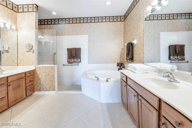 4660 Winged Foot Ct Unit 102, Naples, FL 34112 - bathroom with a sink, tile patterned floors, walk in shower, and a bath