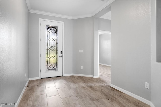 19874 Beverly Park Rd, Estero, FL 33928 - foyer featuring baseboards, ornamental molding, and light wood-type flooring